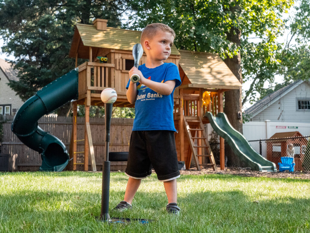 Tanner Jr youth batting tee  t ball set with child