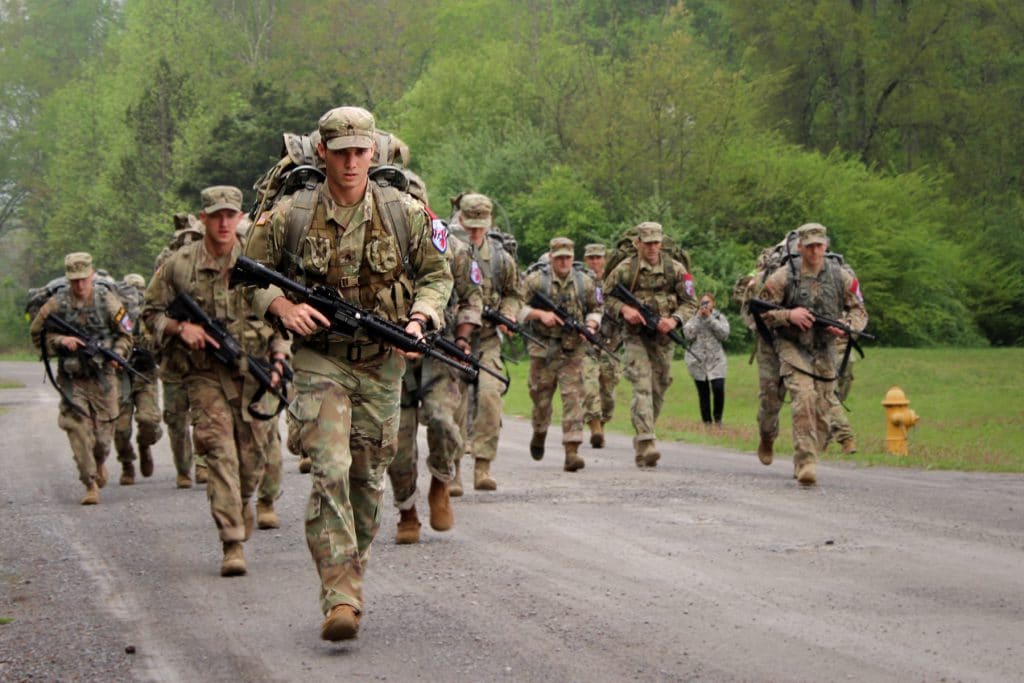 US Army Soldiers Conducting a Road March